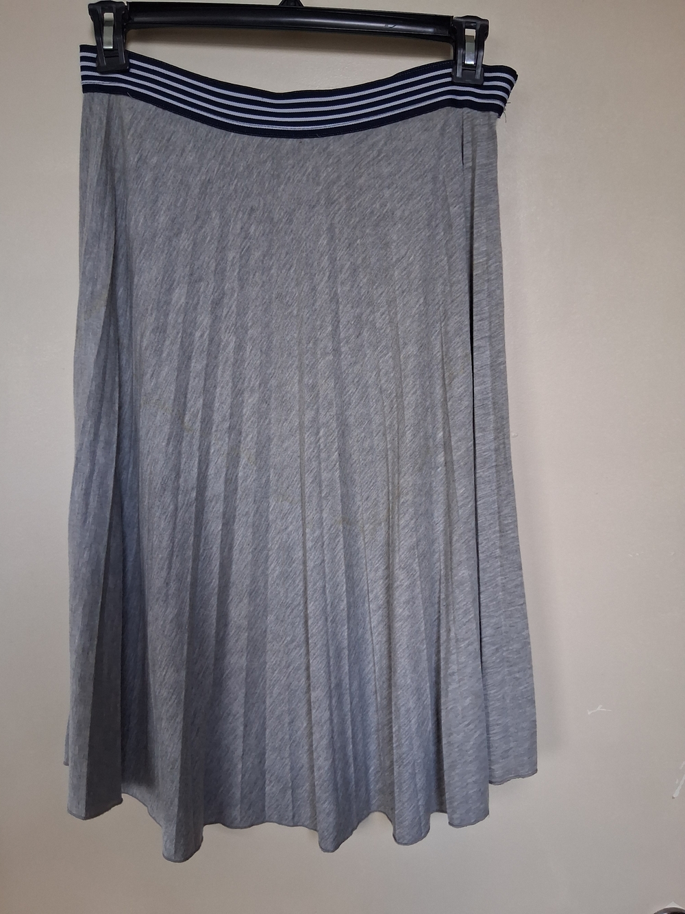 Atmosphere Grey Pleated Skater Skirt with Navy Striped Waistband